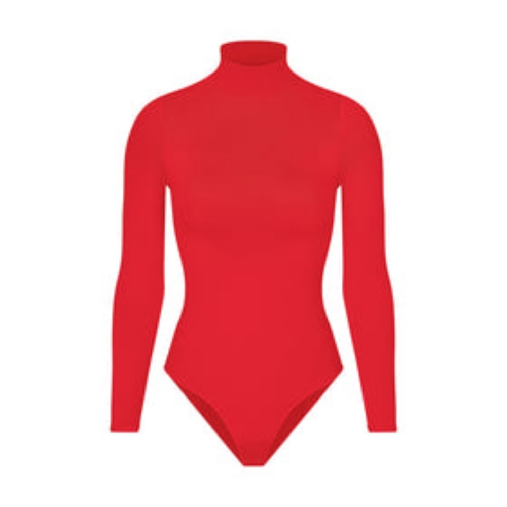 Women's Red Long Sleeve Turtleneck Bodysuit